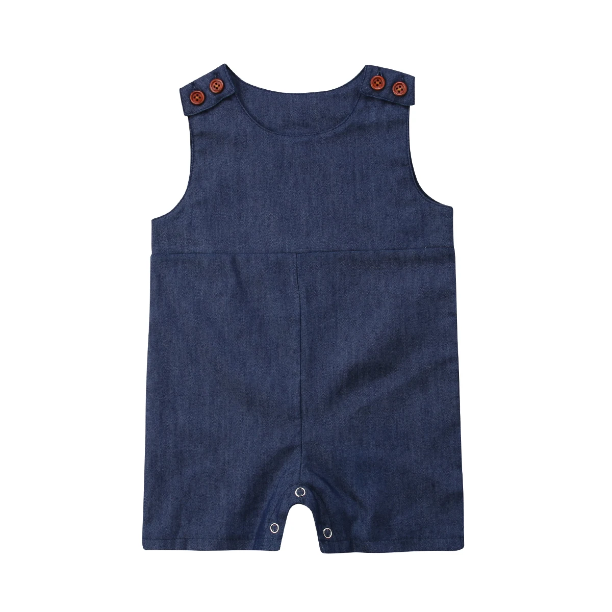 Одежда для новорожденных; одежда для маленьких мальчиков и девочек, комбинезон комбинезоны наряд одежда Летний, из одного предмета, без рукавов, однотонный джинсовый спортивный костюм Костюмы на возраст от 0 до 24 месяцев - Цвет: Синий