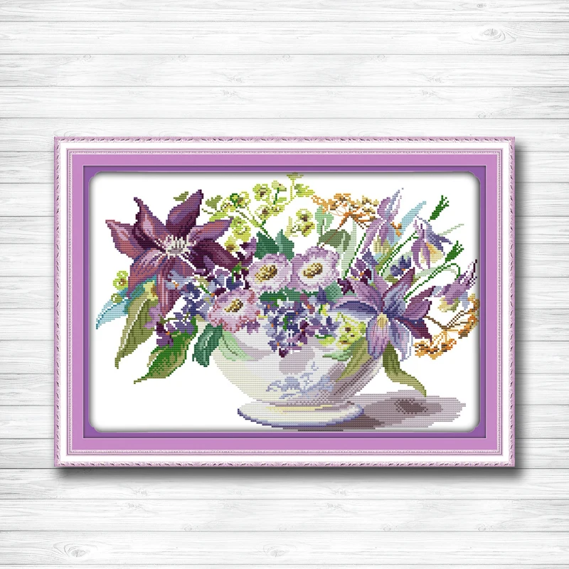

flower purple Vase diy painting dmc 14CT 11CT counted cross stitch kits embroidery set Needlework Set chinese cross stitch