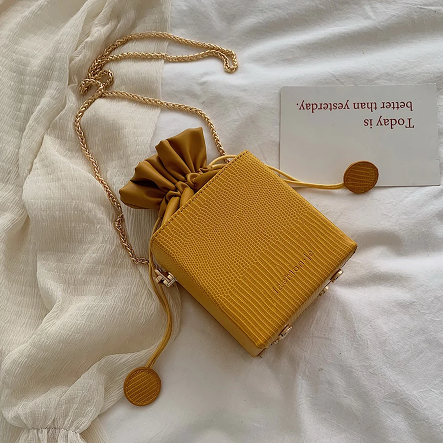

Fashion Box Design Bucket Bags For Women's Pu Leather Handbag Chains Women Shoulder Bags Ladies Messenger Bag Small Square Bolsa