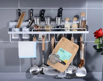 

Space Aluminum Kitchen Storage Holders Knife Chopping board Tool Kitchen Shelf Flavoring Spoon Rack Spice Rack Wall Mounted B507