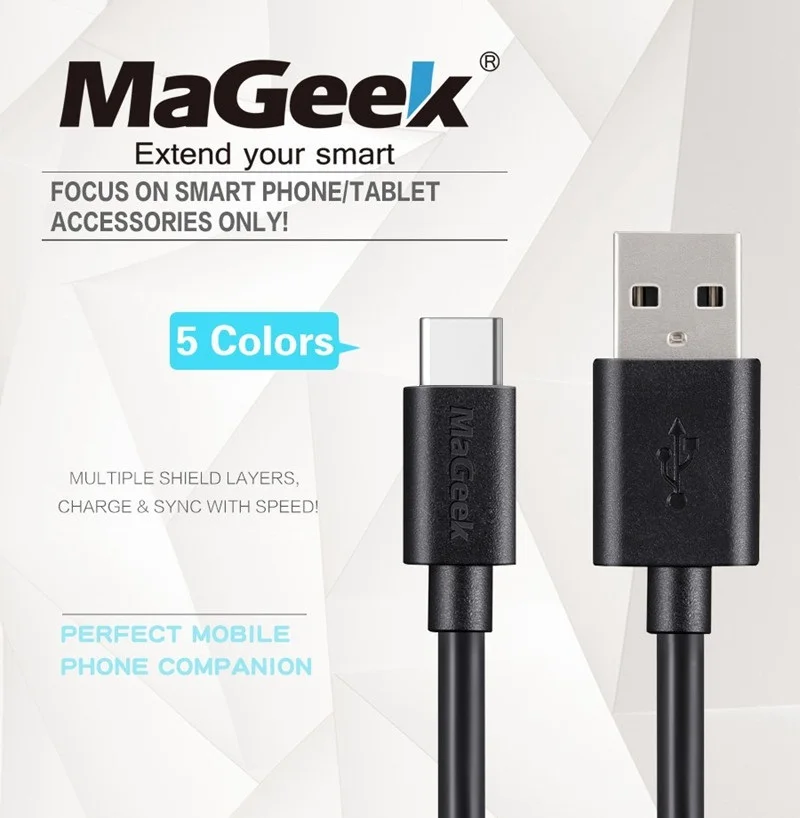 MaGeek USB نوع-C كابل 0.3 متر 1 متر 1.8 متر 3.0 متر سريع تهمة الهاتف المحمول الكابلات USB-C 2.0 كابل لسامسونج S8 ، هواوي P9 ، Xiaomi