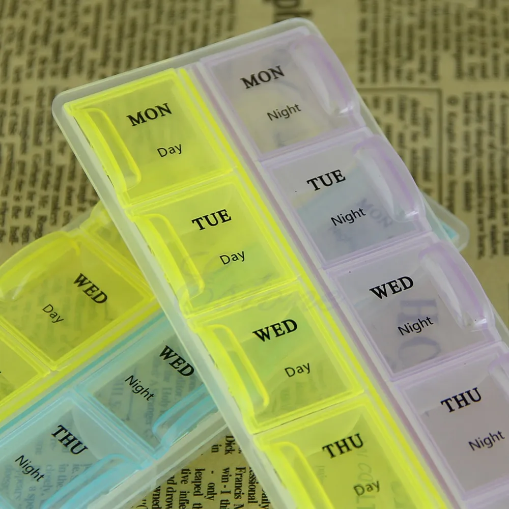 Переносная коробка для хранения таблеток 7 дней 2 ряда 14 ячеек|pill case|organizer pillmedicine box