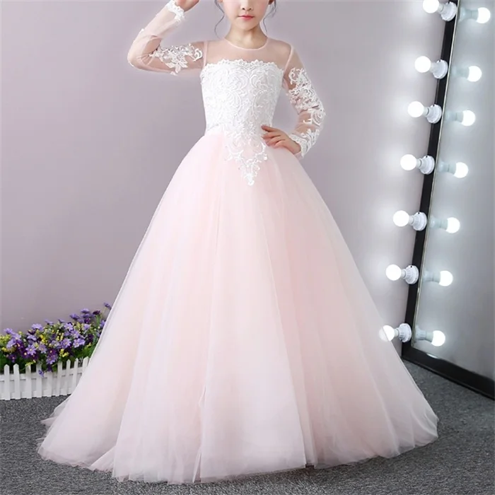 New Lovely Flower Girl Dresses for Wedding Long Sleeve Little Girl Kid/Child Dress A-Line Party Pageant Communion Dress