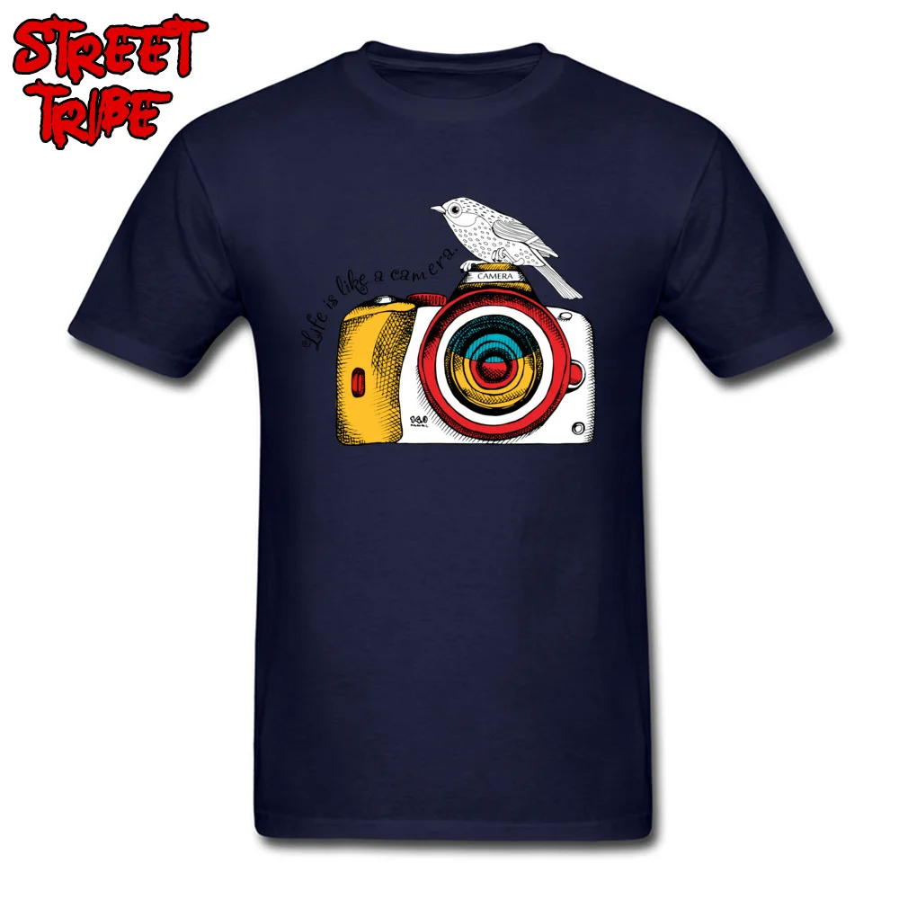 Normal Summer Pure Cotton O Neck Tops Shirt Short Sleeve Cool Tops Shirts Faddish Casual Top T-shirts Drop Shipping cameras and hand painted birds yy navy