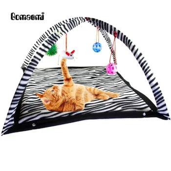 

Gomaomi Cat Kitten Play Center with Hanging Toys Zebra Striped