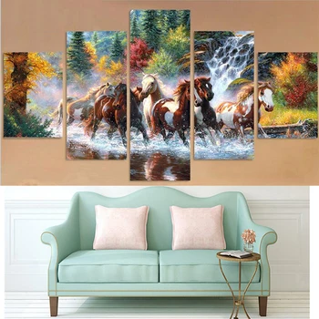 

5D DIY Diamond Painting Horse cross river 5 picture combined Diamond Mosaic Cross Stitch Needlework Home Decorative gift DK050