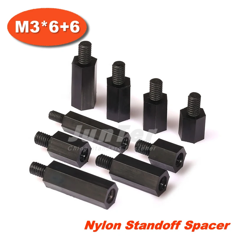

500pcs/lot M3 Male x M3 Female -6mm Thread 6mm Black Nylon Standoff Spacer