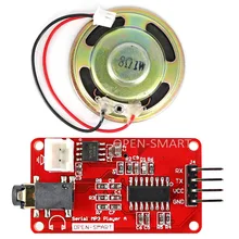 Uart série mp3 player de música módulo com 1 w alto-falante para arduino a bordo monaural amplificador/alto-falante tomada para jogar mp3 wav áudio