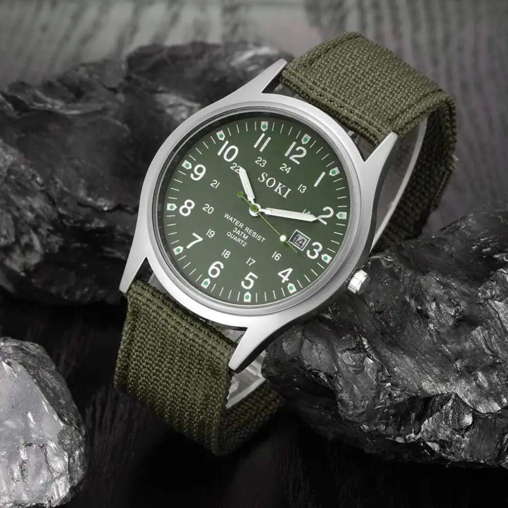 

Men Watch Excellent Quality Army Military Canvas Strap Hours Steel Case Sports Casual Wrist Watches Date Clock relogio masculino