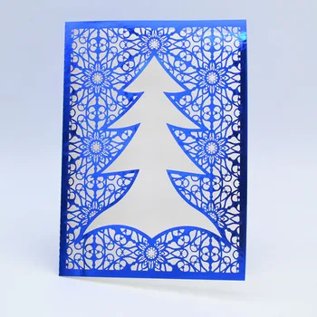 

Free customize metallic paper laser cut Christmas tree invitations card