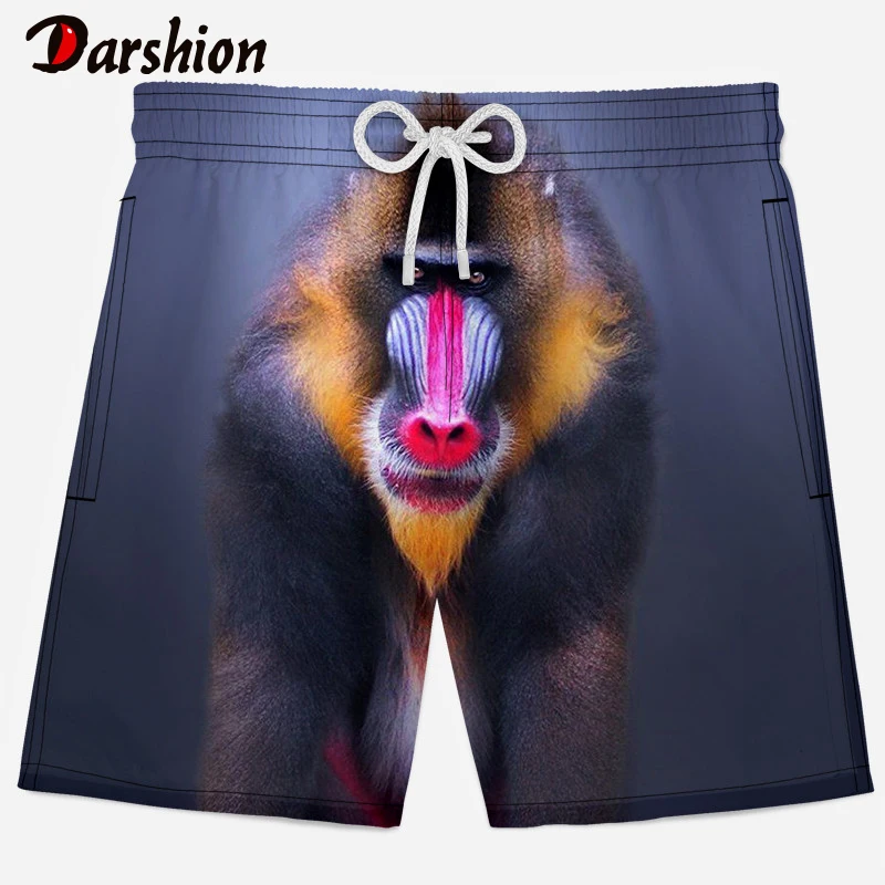 

2019 New Summer Men Beach Shorts Quick Dry 3D Monkey Printed Mens Shorts Fashion Animal Print Men Casual Shorts Plus Size XS-4XL
