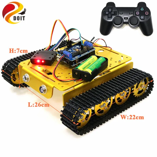 PS2 Joystick Control Smart Robot Tank Chassis with Dual DC 9V Motor+Control Board+Motor Driver Board for Arduino T200