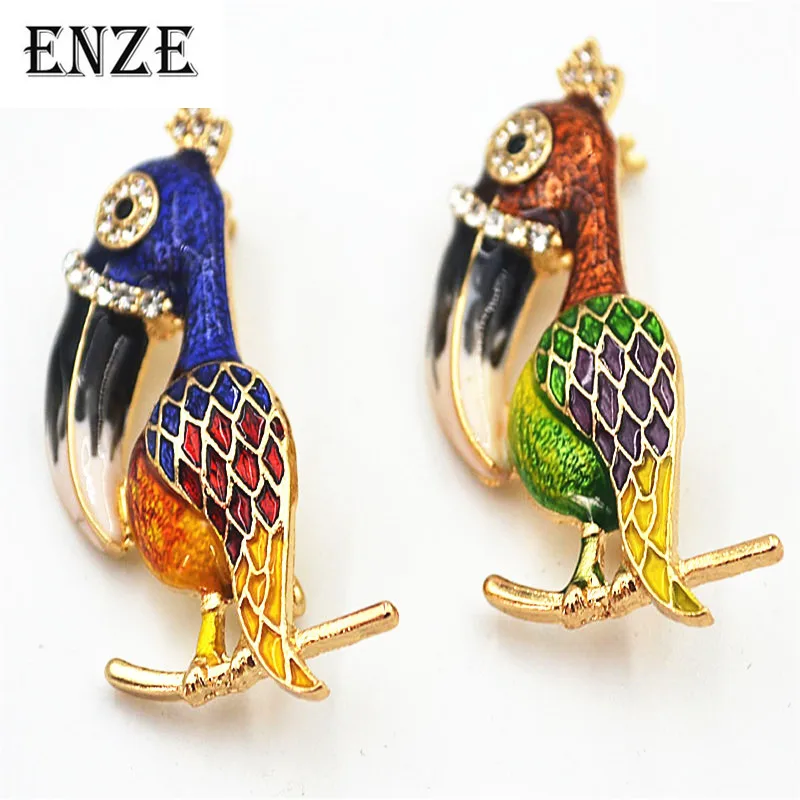 

ENZE new ladies fashion accessories Retro color glazed parrot beautiful brooch sweater coat scarves accessories For women men