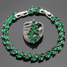 Ashley Green Creado Esmeralda Blanco CZ Sistemas de La Joyería Para Las Mujeres Anillos Pulsera de Color Plata Caja de Regalo Hecho en China