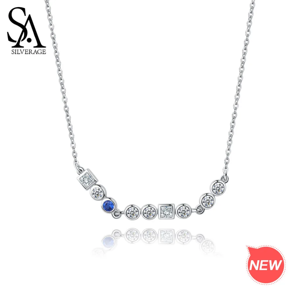 SA SILVERAGE, 925 пробы, серебряное, синее/Белое циркониевое колье, ожерелье для женщин, 925, серебряная подвеска, цепочка, ожерелье s, стиль