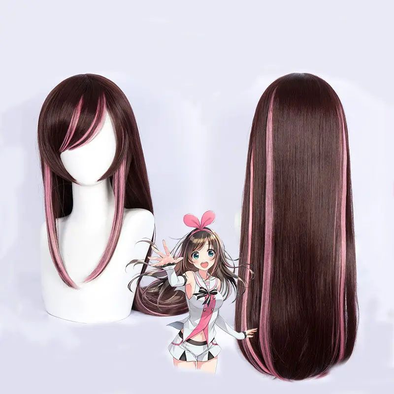 Парик для косплея A.I.Kizuna Ai прямые коричневые смешанные розовые парики волосы