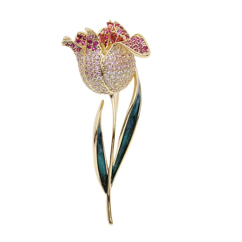Buy Luxury cubic zirconia elegant tulip brooch women's