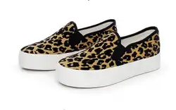 2018 новый осенний Леопардовый Женская обувь на плоской подошве классические модные толстой подошве парусиновая обувь Для женщин на
