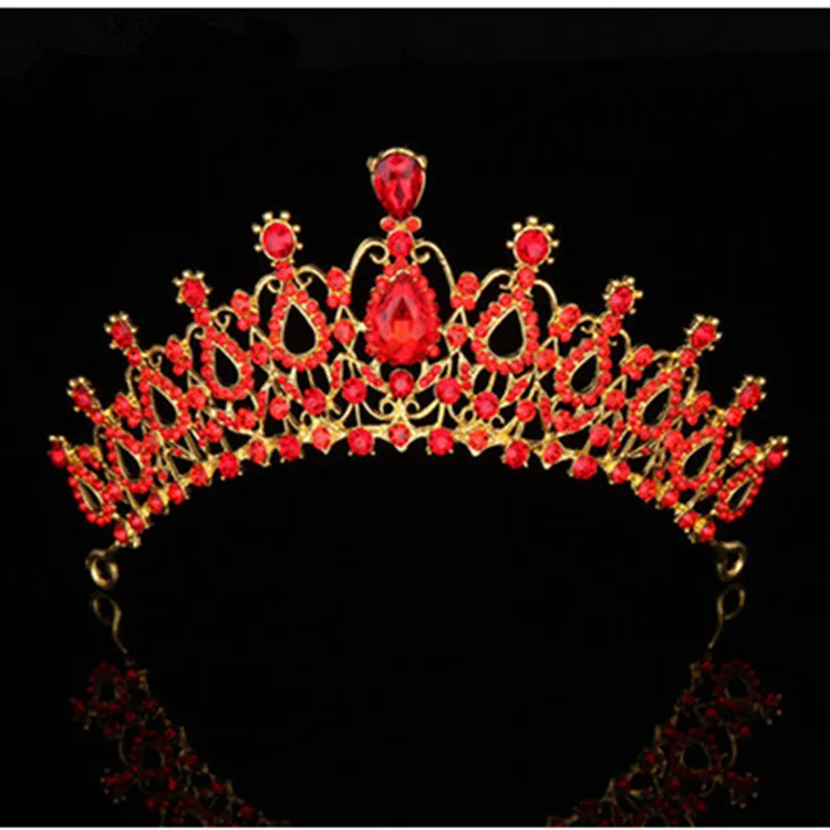 Big Princess Tiara Red Crown Crystal Rhinestone Wedding Accessories Pearl Headband Bridal Hair Headdress Girl Hair Jewelry