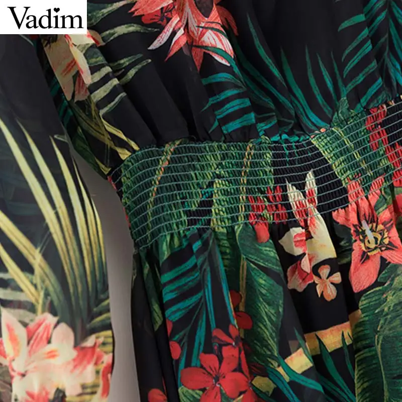 Vadim женское стильное шифоновое платье с принтом листьев длиной до щиколотки с длинным рукавом и круглым вырезом Женская летняя одежда комплект из двух предметов платья QC148
