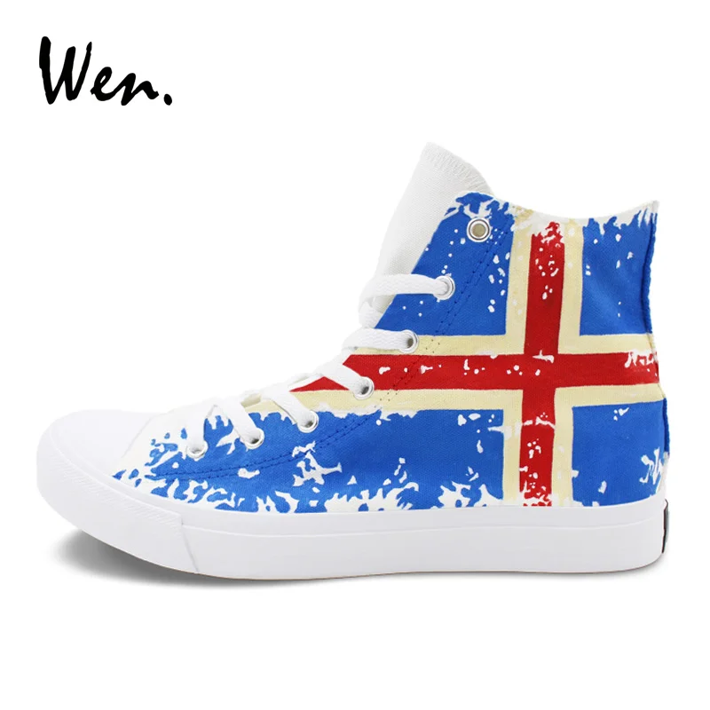 

Wen Iceland Flag Shoes Hand Painted Athletic Sneakers Custom Design Graffiti Shoes Man Woman Skateboarding Flat