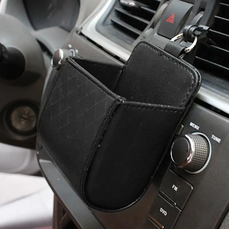 Auto Vent Outlet Trash Box PU Leather Car Mobile Phone Holder Bag Automobile Hanging Box Car Styling Black Brown Beige