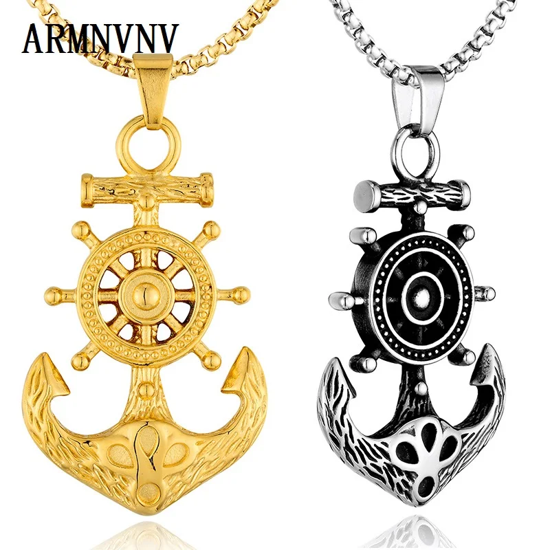 

ARMNVNV Custom Anchor CZ Pendant Necklace Hip Hop Full Iced Out 316L Stainless Steel Gold Silver Color Necklaces