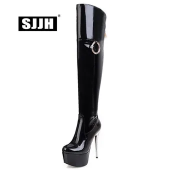 

SJJH Women Long Riding Boots with Round Toe 14cm Stiletto Platform Zip Over-the-Knee Boots Fashion Party Shoes Large Size Q459