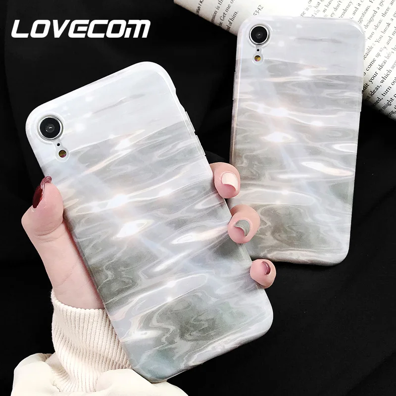 

LOVECOM Abstract Gray Water Wave Case For iPhone X XS Max XR 6 6S 7 8 Plus Soft Silicone Shockproof Full Body Phone Cover Shell