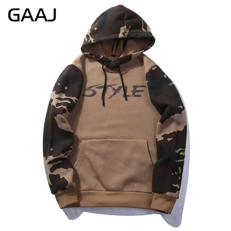GAAJ Raglan Sleeves Patchwork Camouflage Men Hoodies