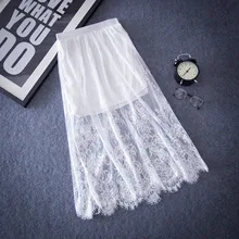 Летняя юбка новые женские юбки дна ажурные кружева органза длинный тонкий Марли длинные юбки внутри на