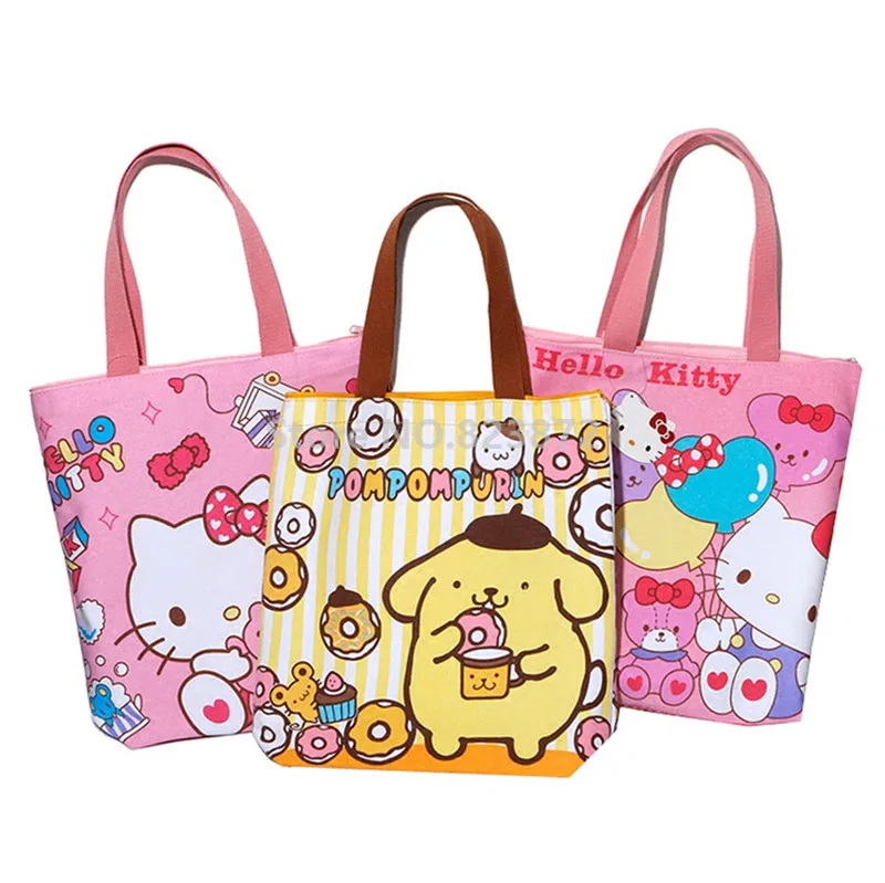 

Cute Hello Kitty Cat Canvas Bag Women Shoulder Bag Large Handbag Kawaii Cartoon Printing Girls School Book Shopping Bag Zipper