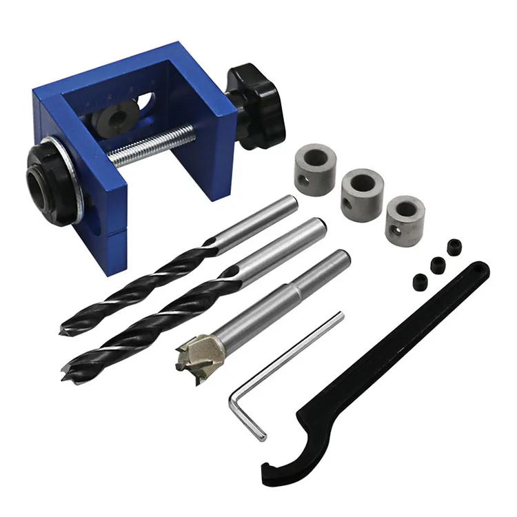 

Woodworking Pocket Hole Locate Punch Jig Kit + Step Drilling Bit Wood Tools Set