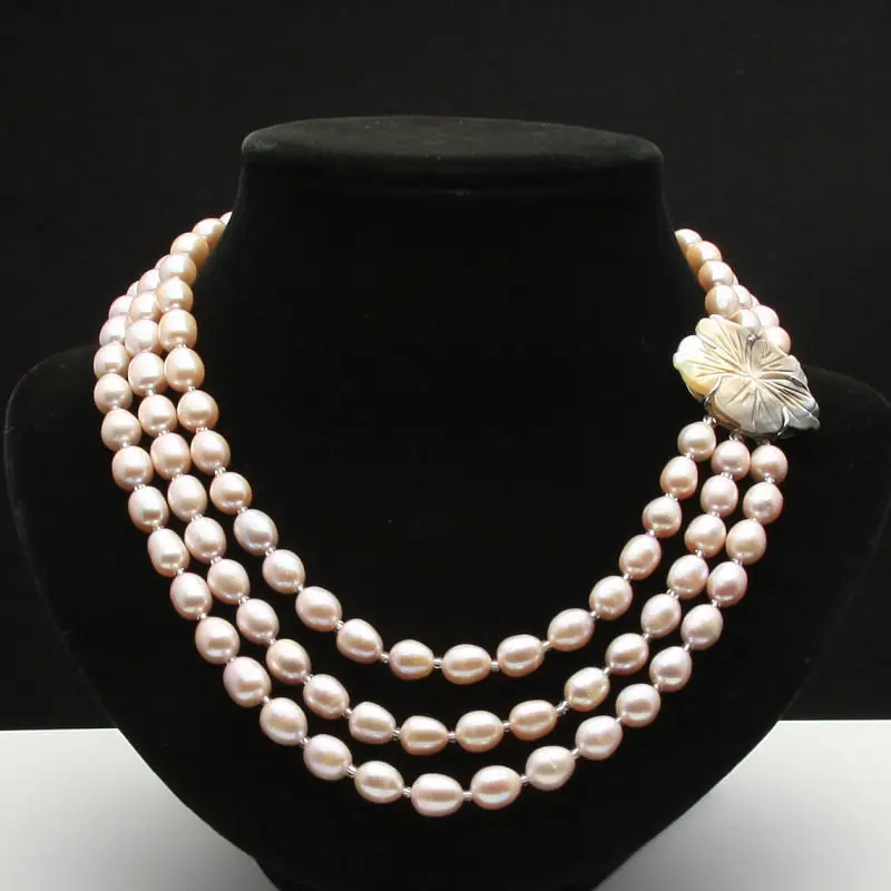 

7-8mm 8-9mm purple white pink polychrom oval cultured pearl necklace AA16 5.27
