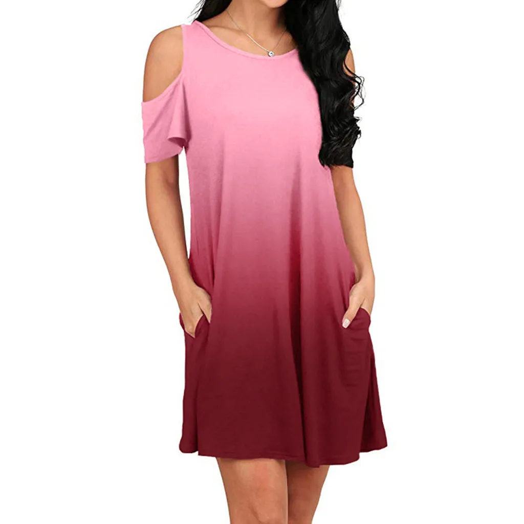 

Cold Shoulder With Pockets summer clothes for women Tunic Top T-Shirt Swing summer dresses and sundresses sukienka vestidos#G7
