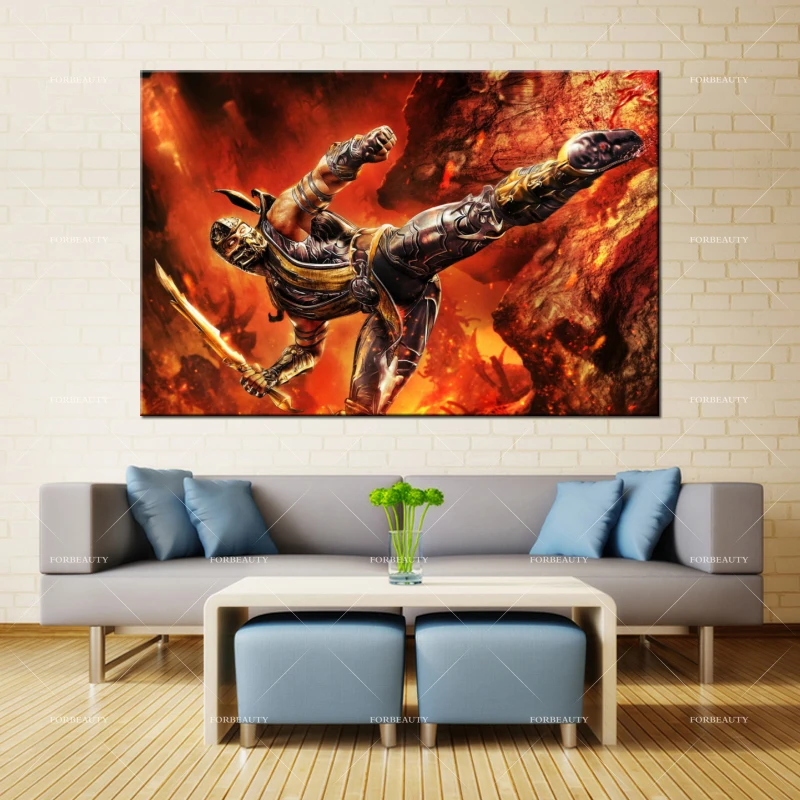 Forbeauty Картина на холсте настенное искусство Mortal Kombat Fighter Strike Fire печать