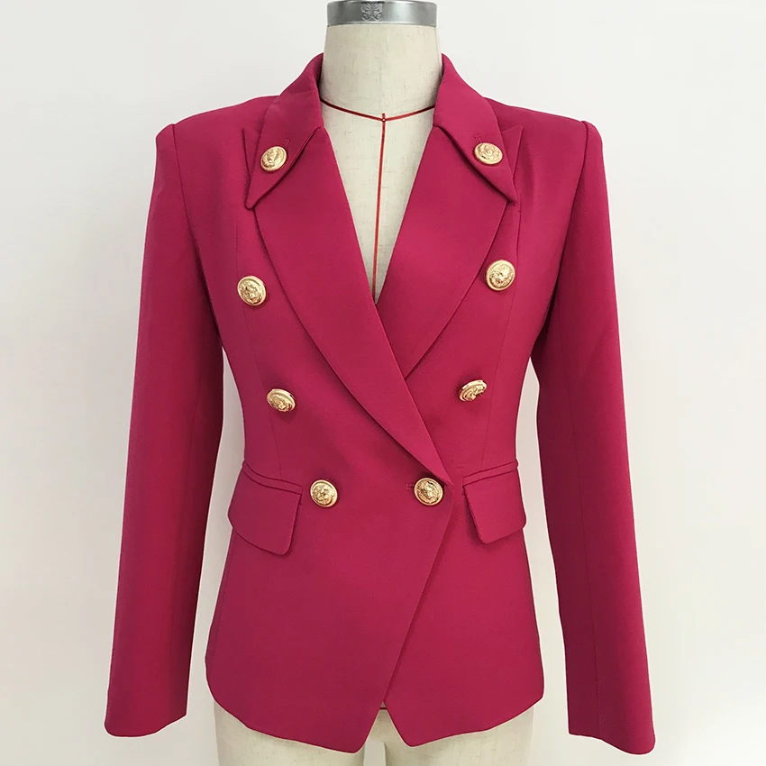 

HIGH STREET 2019 Stylish Designer Blazer Women's Double Breasted Lion Buttons Slim Fitting Blazer Jacket