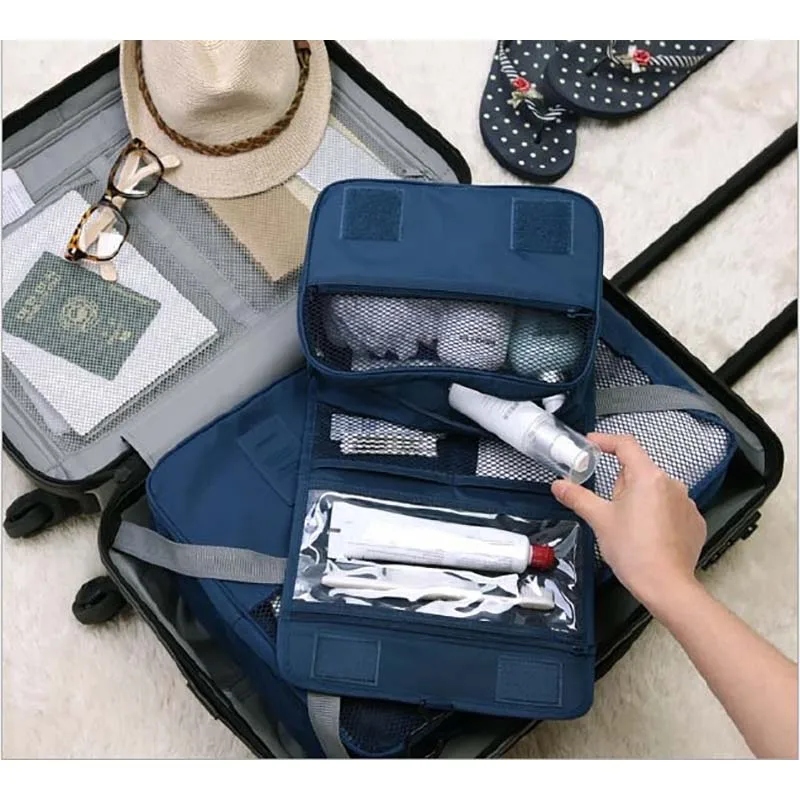 

New Travel Cosmetic Bag Packing Cubes Nylon Women Foldable Organizer Bags Hook duffle bag malas de viagem 2018