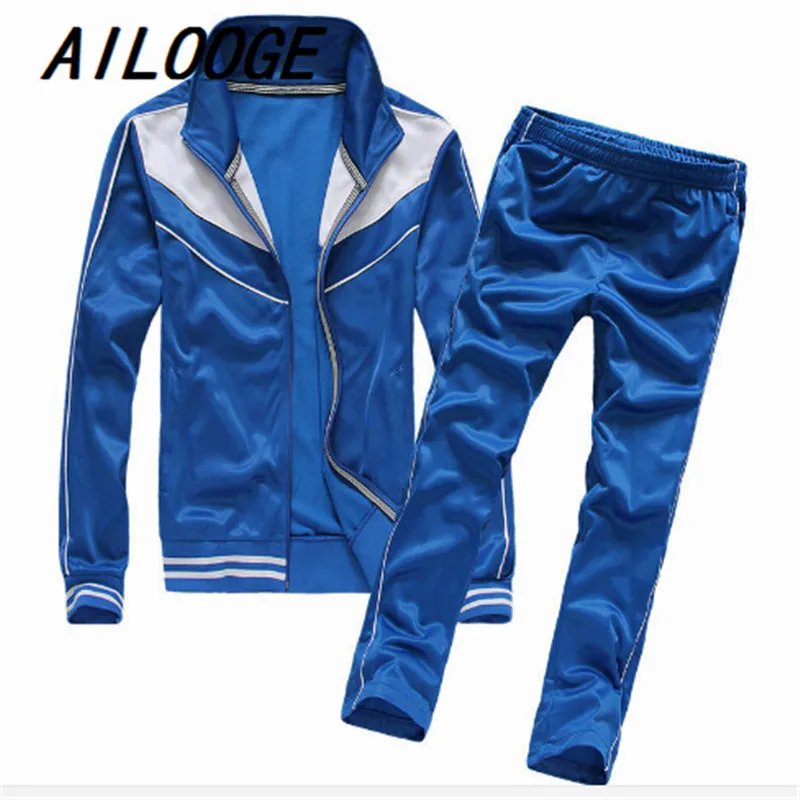 AILOOGE 2017 New Style Spring/Autumn Mens Tracksuit Set Casual Solid Men's Leisure Men Jacket+Pants 3 Colors FREE SHIPPING | Мужская