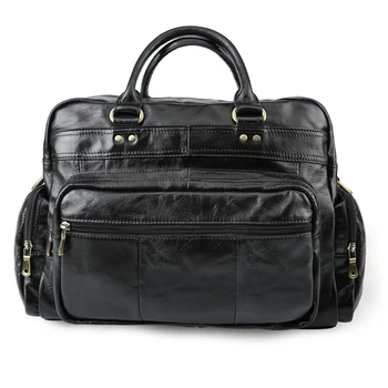 

tiding Genuine Cow Leather Travel Briefcase Business Office Bag Simple Maleta for 14 Inch Laptop Bags Men Travel Tote Black 6626