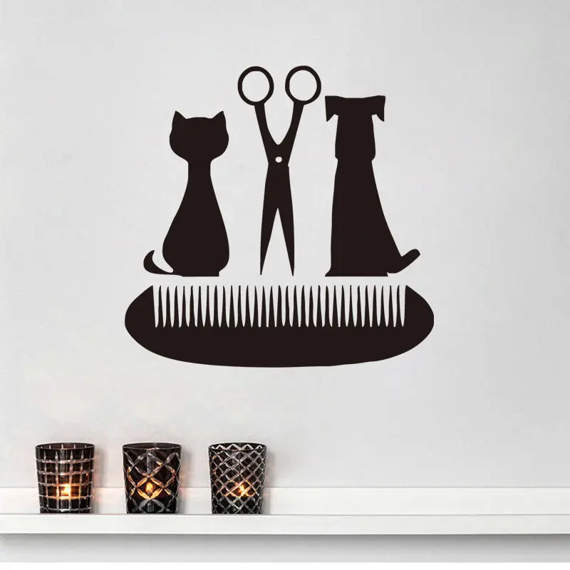 Парикмахерские ножницы и расческа настенные наклейки украшение для зоомагазина виниловые наклейки для кошек и собак