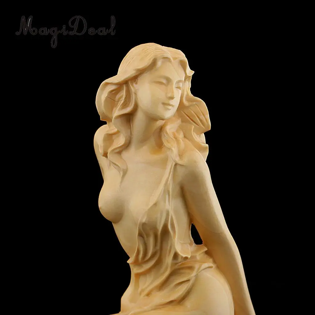 European Style Boxwood Carved Beauty Statue People Figurine Sculpture for Home Office Decor