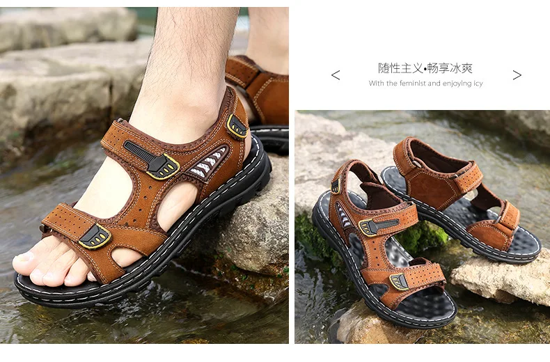 Летние мужские сандалии новая обувь для пляжного отдыха мужские кожаные сандалии