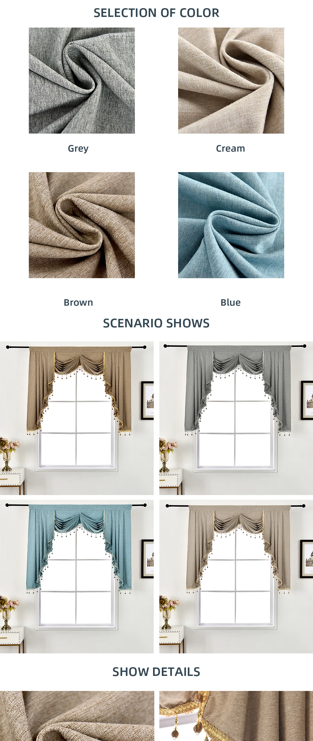 NAPEARL 1 Piece European Style Beads Valance Rustic Decorative Short Curtain Living Room Windows Thread Modern Drapes All Match