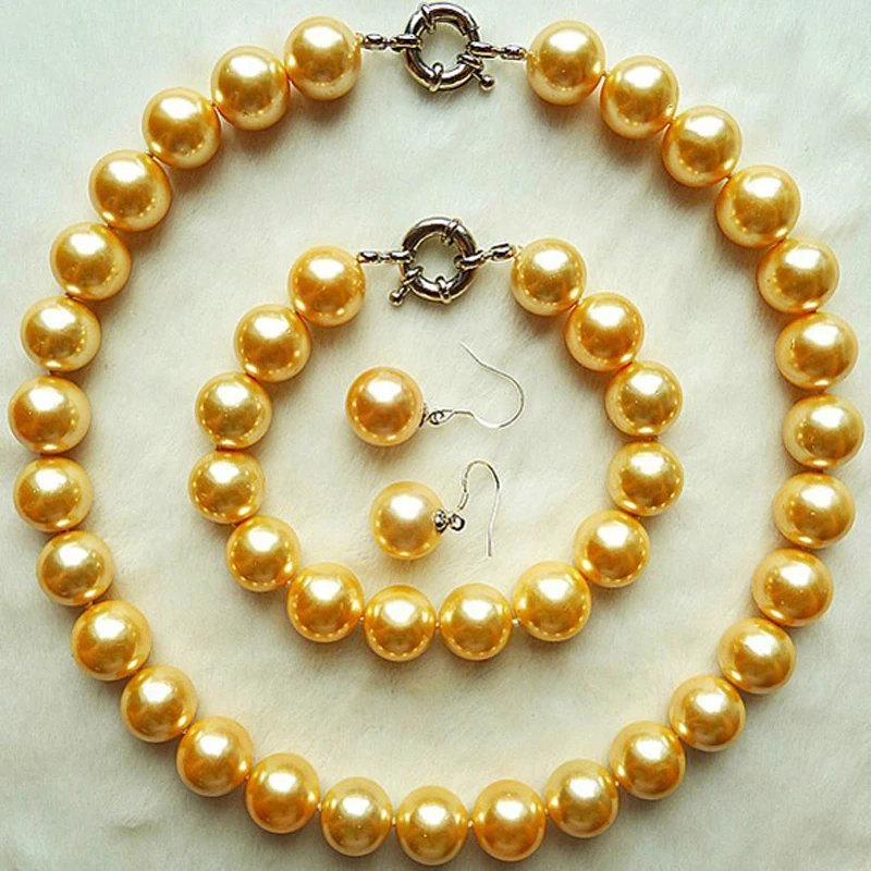 

NEW Boutique fashion lady 12MM Yellow Pearl Bead Jewelry Set- AA1575