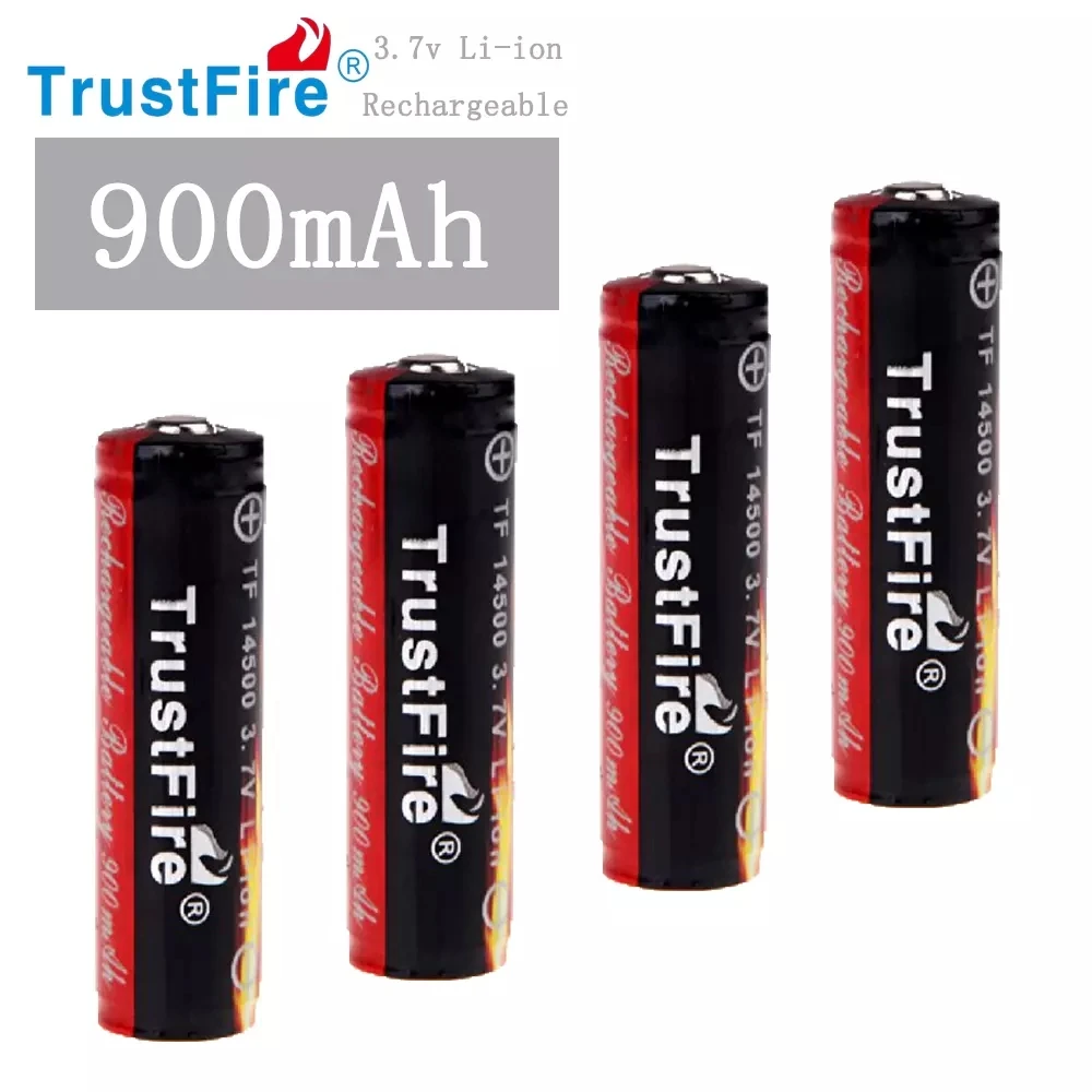 TrustFire 4 шт. 3,7 в 900 мАч AA 14500 литий-ионный перезаряжаемые батарея с защищенный выключатель питания для светодиодный фонарик фары Велосипедный