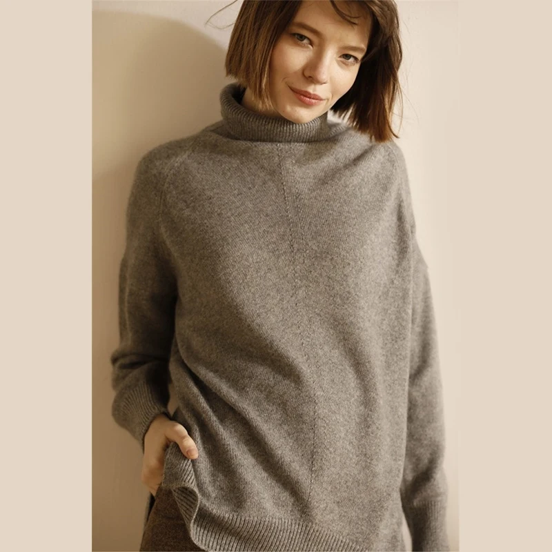 Кашемировый свитер женский с высоким воротником Свободный ленивый стильный свитер женский осенний зимний пункт толстый вязаный Топ рубашка