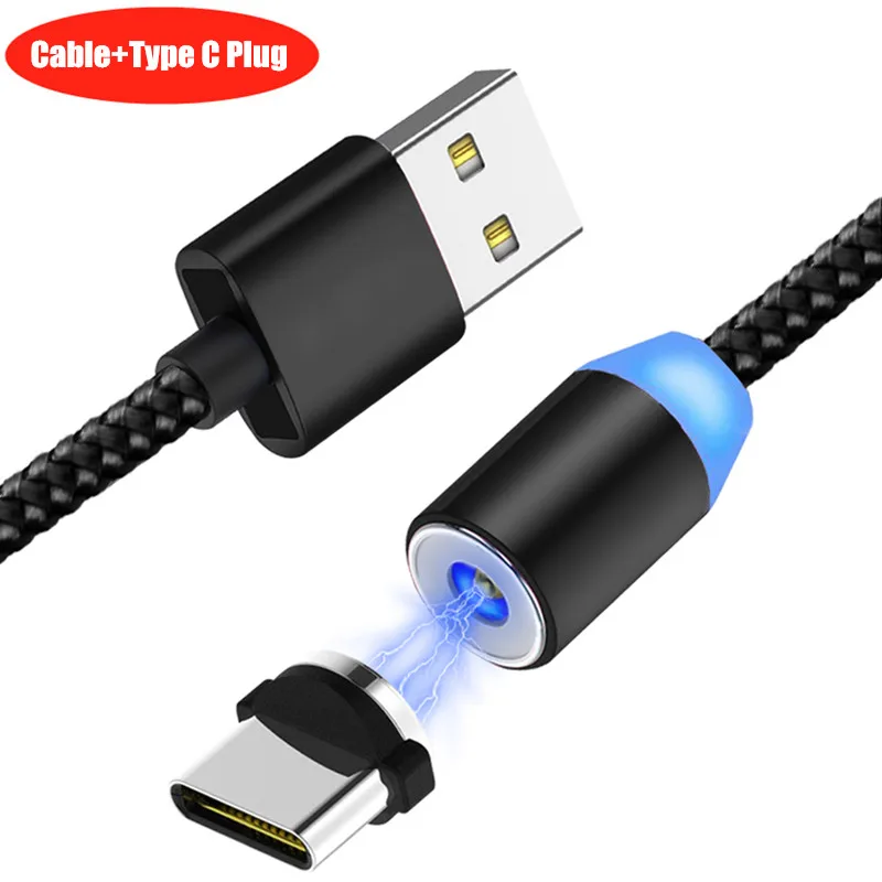 Круглый светодиодный магнитный usb-кабель Зарядное устройство USB C type C/Micro USB/IOS штекер зарядный кабель зарядное устройство для iPhone samsung Xiaomi huawei - Тип штекера: 1M Black TypeC Cable