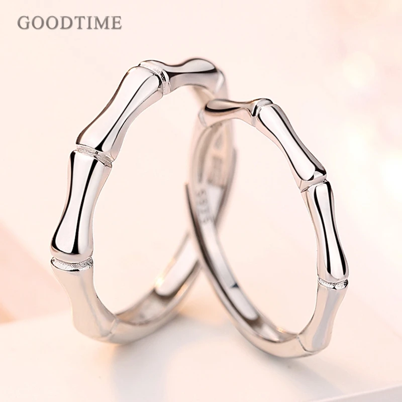

Fashion 100% Real 925 Sterling Silver Rings Wedding Bridal Ring Couple Jewelry Bamboo Shape Adjustable Ring Engraved Girl Gift