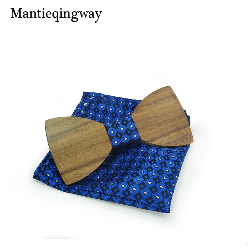 13 Mantieqingway модный носовой платок деревянный лук комплект галстуков для мужские свадебные костюмы Цветочные Bowknots деревянная бабочка Hadkerchief набор - Цвет: 13